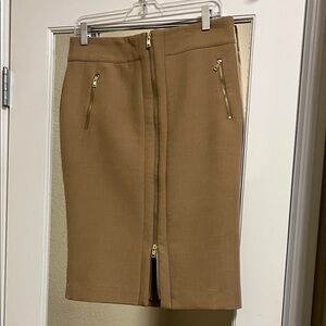 Ann Taylor Camel Pencil Skirt with Gold Zippers